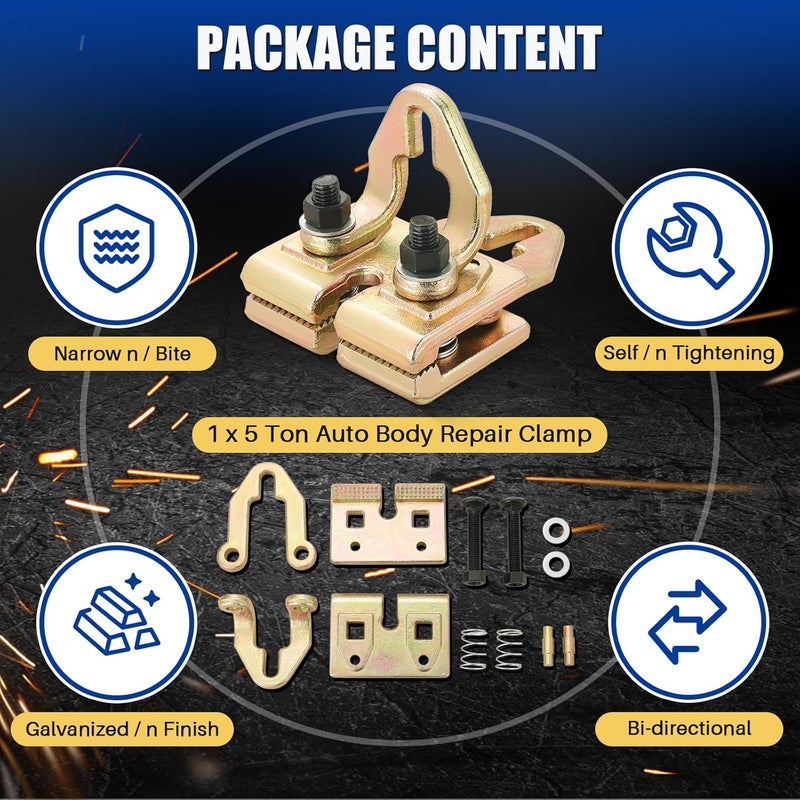 MYFULLY 5 Ton Auto Body Repair Clamp Kit Heavy Duty Right Angle Two-Way Pulling Clamp for Car Frame Straightening & Dent Pulling, Multi-Hook Point Design for Automotive Collision Repair - Image 3